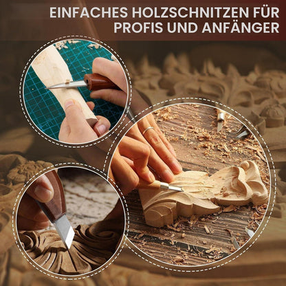 Holzschnitzset Deluxe 40-teilig mit Ledertasche für Anfänger