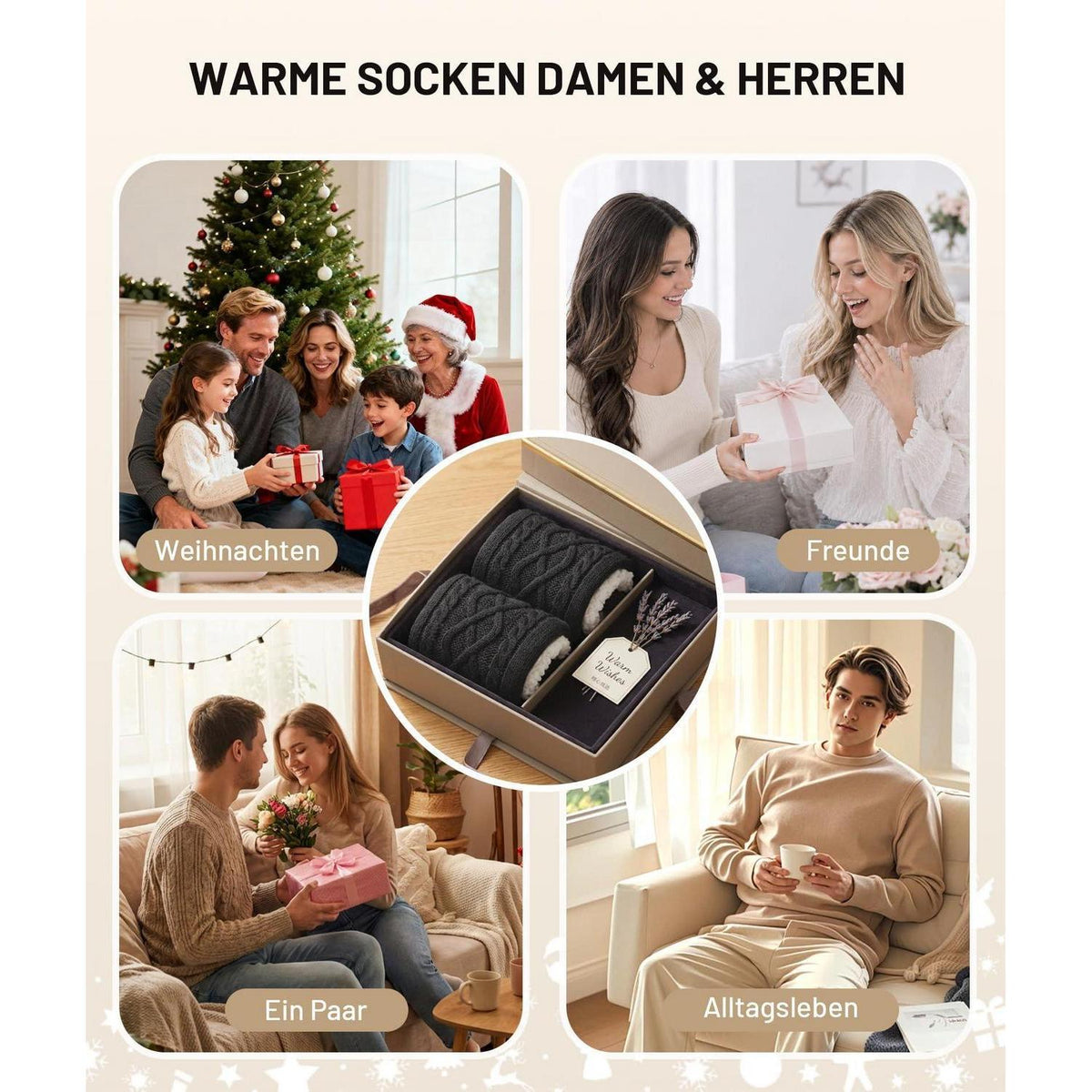 Warme Hausschuhsocken mit Stoppern für Damen und Herren