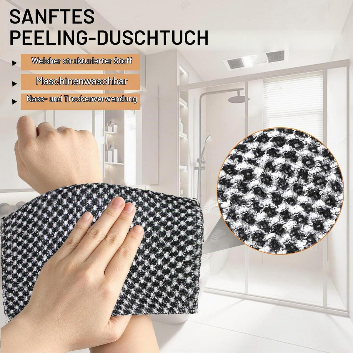 Japanisches Peeling-Handtuch 2 Stück Schwarz