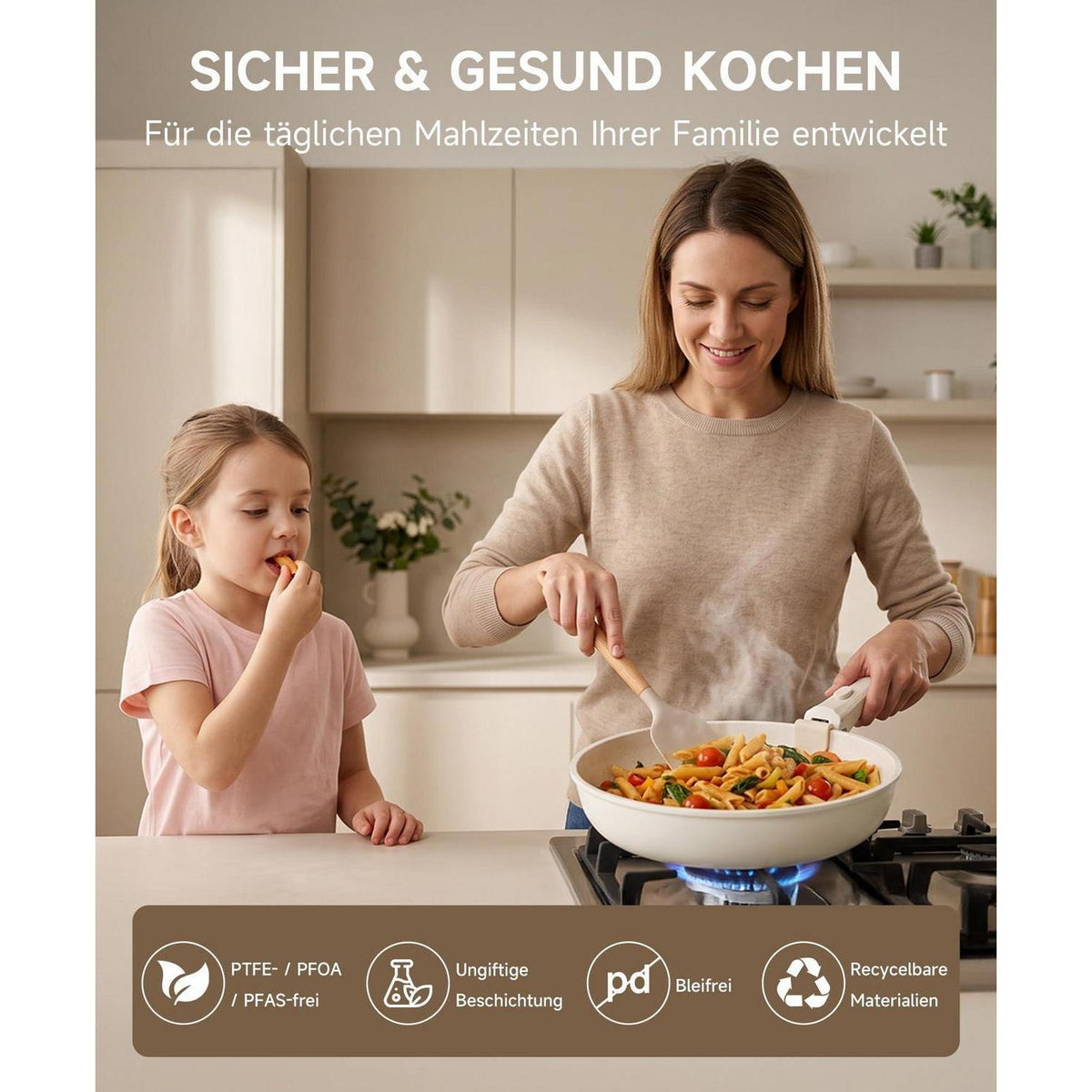JEETEE Pfannenset Induktion 8-tlg. mit abnehmbarem Griff