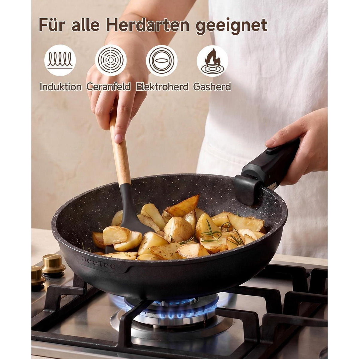 19-teiliges Antihaft-Topfset mit abnehmbaren Griffen