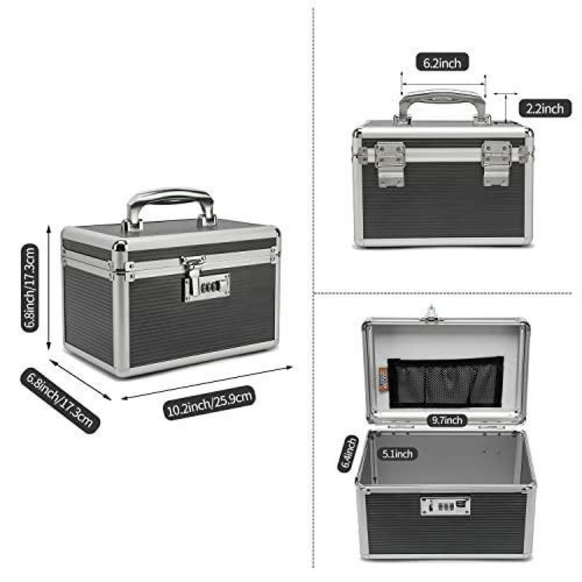 Medikamentenkoffer mit Schloss & Pillendose Grau Small