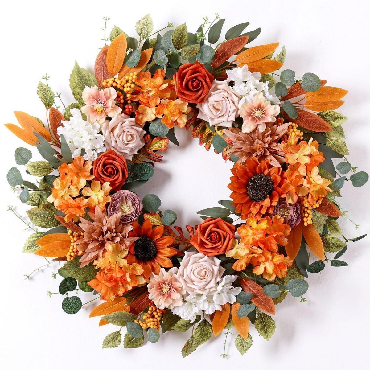 Herbstkranz 56cm | Türkranz mit Kunstblumen für Herbstdeko