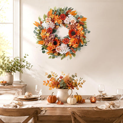 Herbstkranz 56cm | Türkranz mit Kunstblumen für Herbstdeko