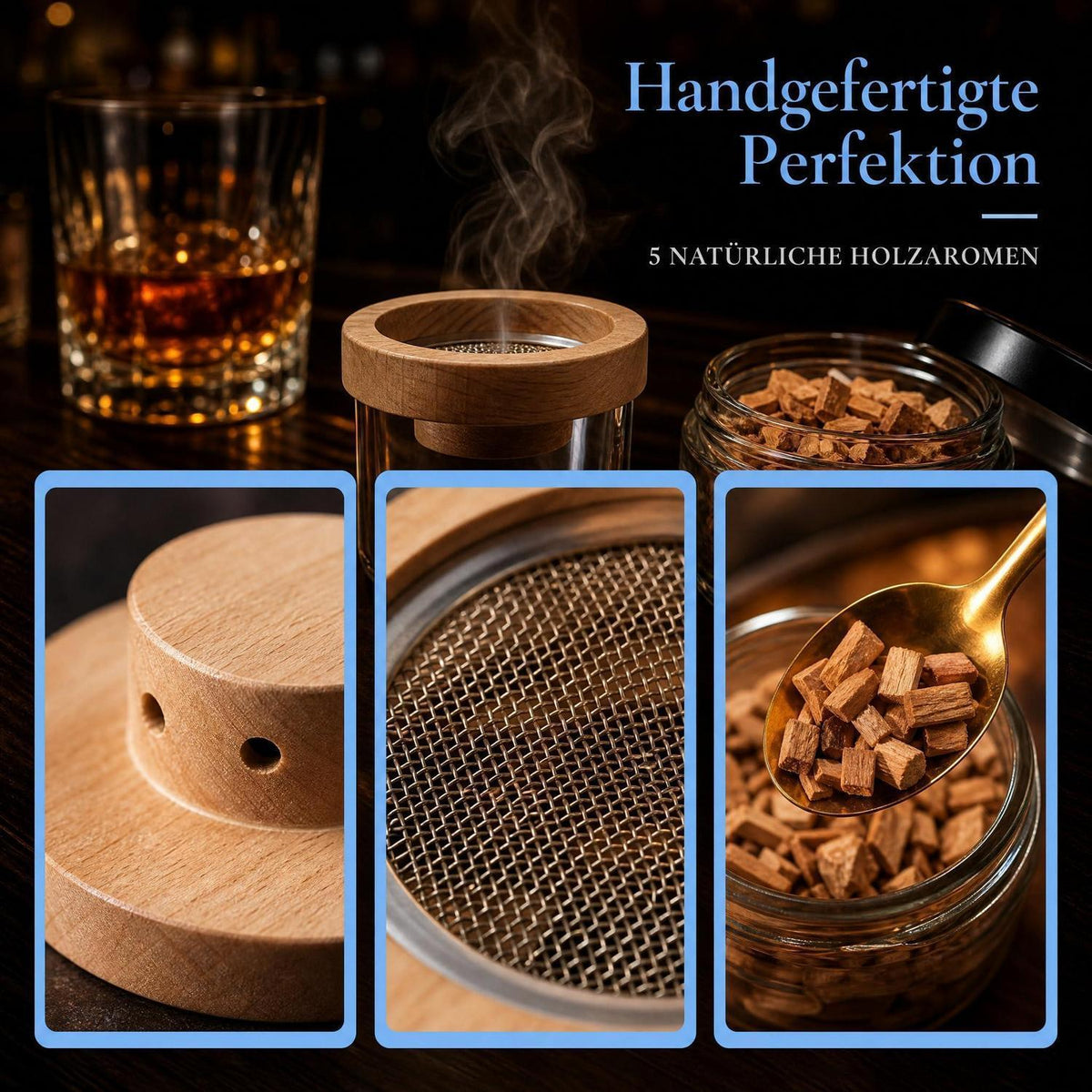 Whiskey Smoker Kit mit 5 Holzchips – Cocktail Räucherset