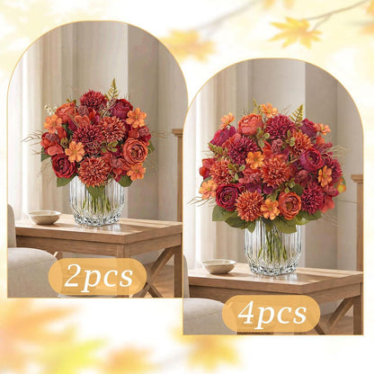 Herbststrauß Kunstblumen Burgunderrot | 2er Set, Pfingstrosen & Chrysanthemen