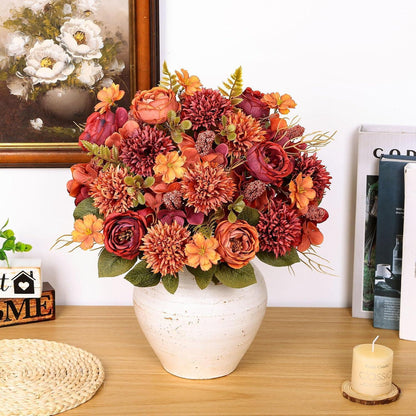 Herbststrauß Kunstblumen Burgunderrot – 4er Set für Deko