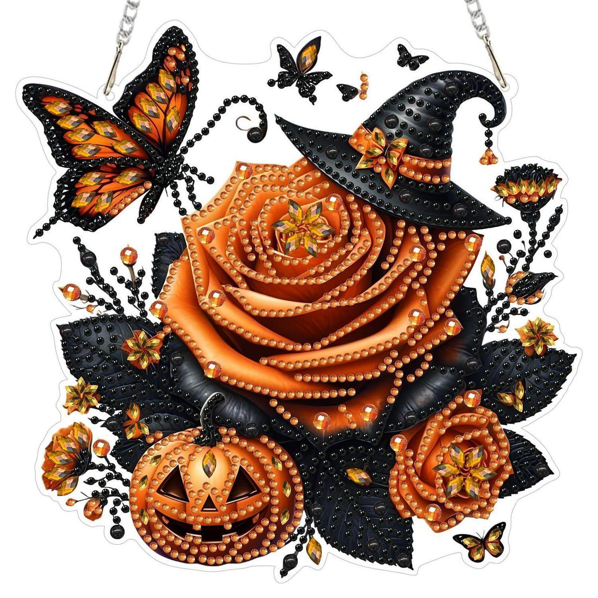 5D Halloween Kürbis Diamant Painting Anhänger mit Kette