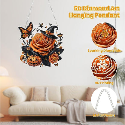 5D Halloween Kürbis Diamant Painting Anhänger mit Kette