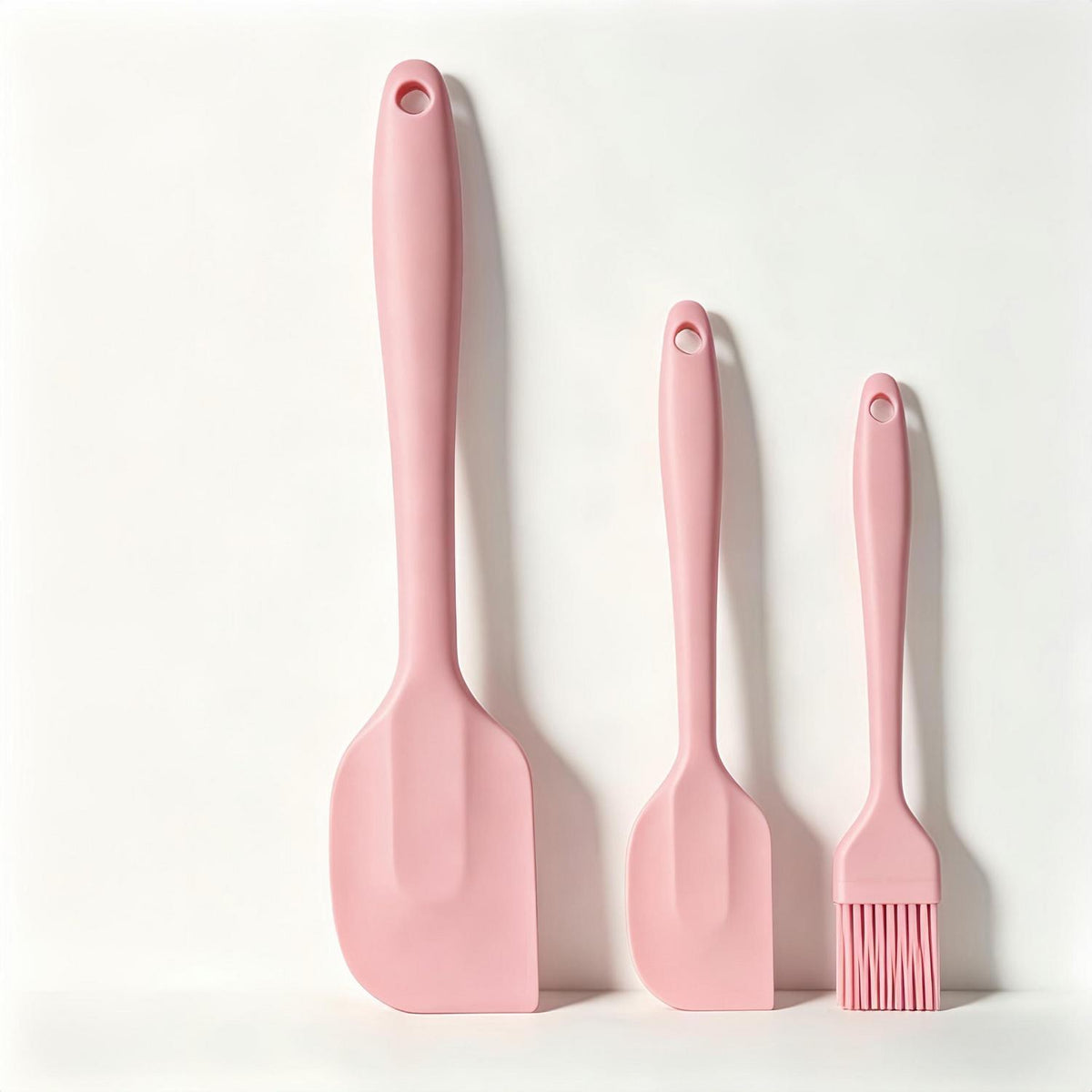3-teiliges Silikonschaber-Set Rosa – Backpinsel & Spatel