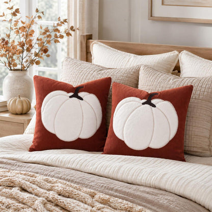 Herbst Kissenbezug 45x45 cm - 2er Set Rost & Kürbis Deko