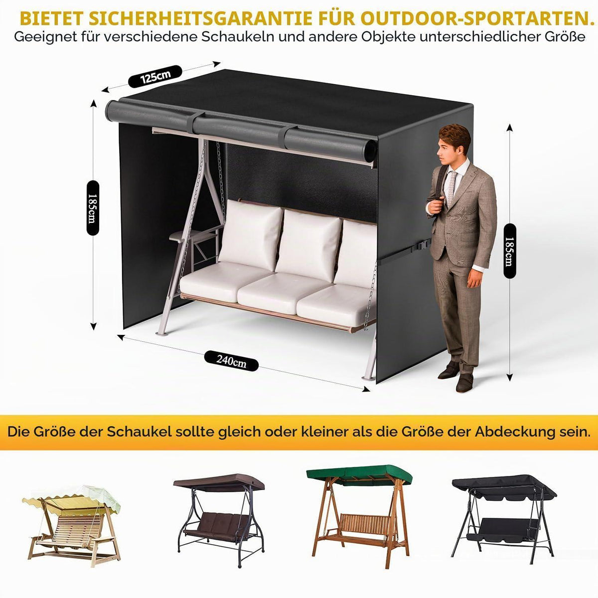Hollywoodschaukel Abdeckung 3-Sitzer Wasserdicht Winterfest 240x125x180cm
