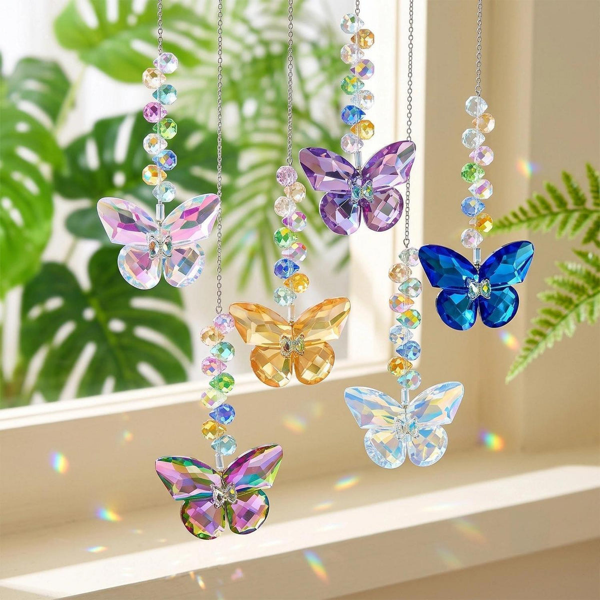 6x Kristall Sonnenfänger Schmetterling | Fensterdeko Lichtfänger Regenbogen