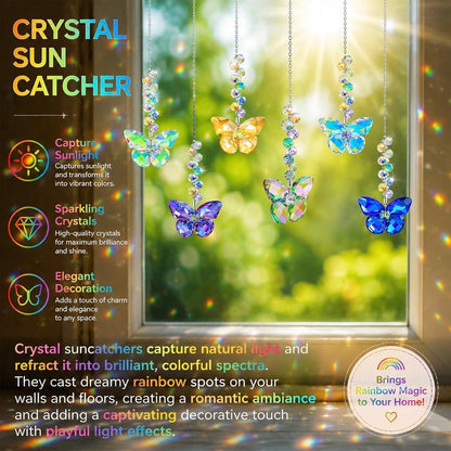 6x Kristall Sonnenfänger Schmetterling | Fensterdeko Lichtfänger Regenbogen