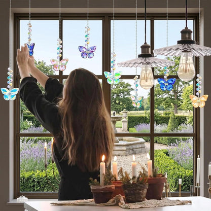 6x Kristall Sonnenfänger Schmetterling | Fensterdeko Lichtfänger Regenbogen