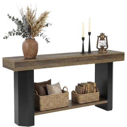 160cm Konsolentisch mit Regal – Rustikal Braun & Schwarz