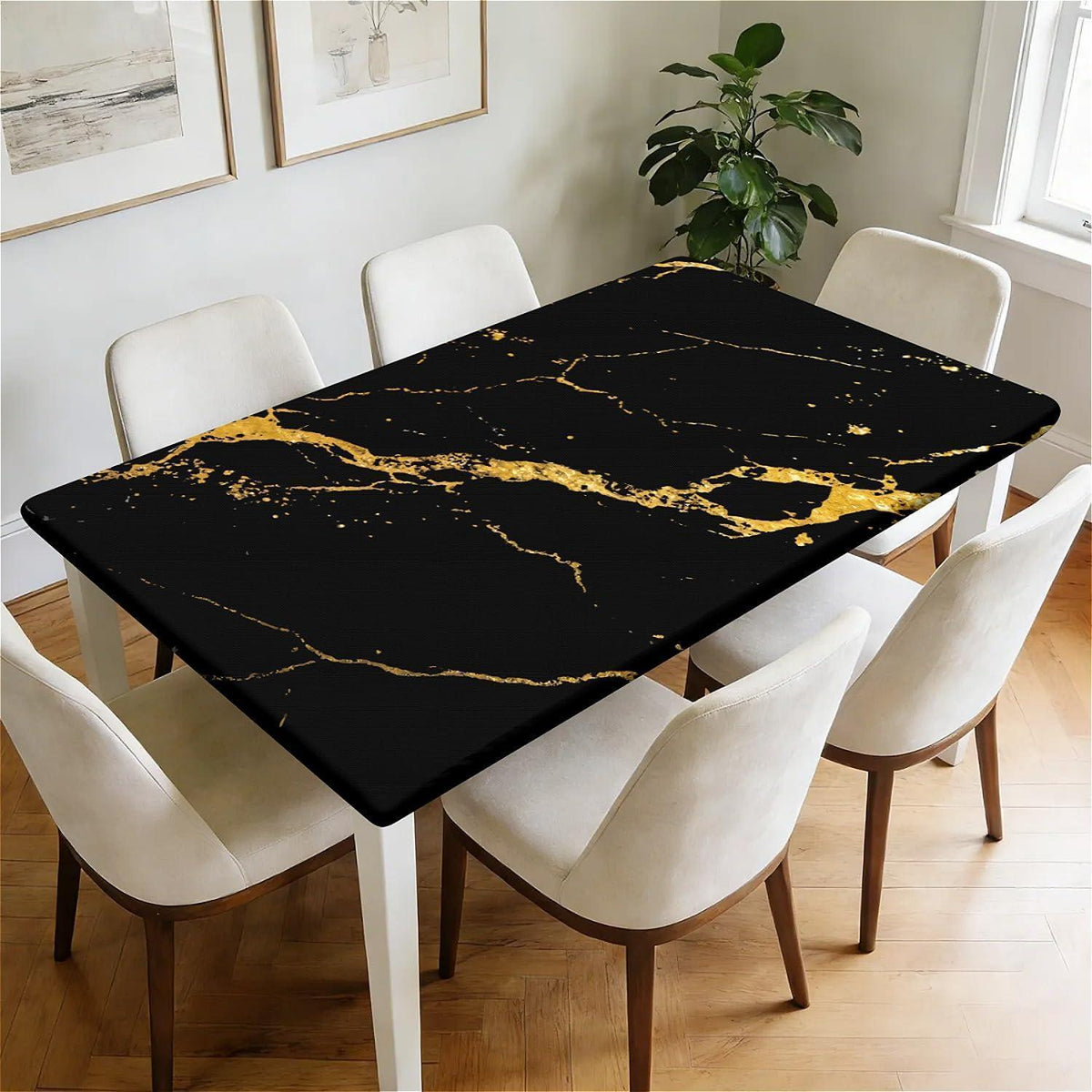 Wasserdichte Tischdecke Rechteckig 140x80 Schwarz Gold Marmor