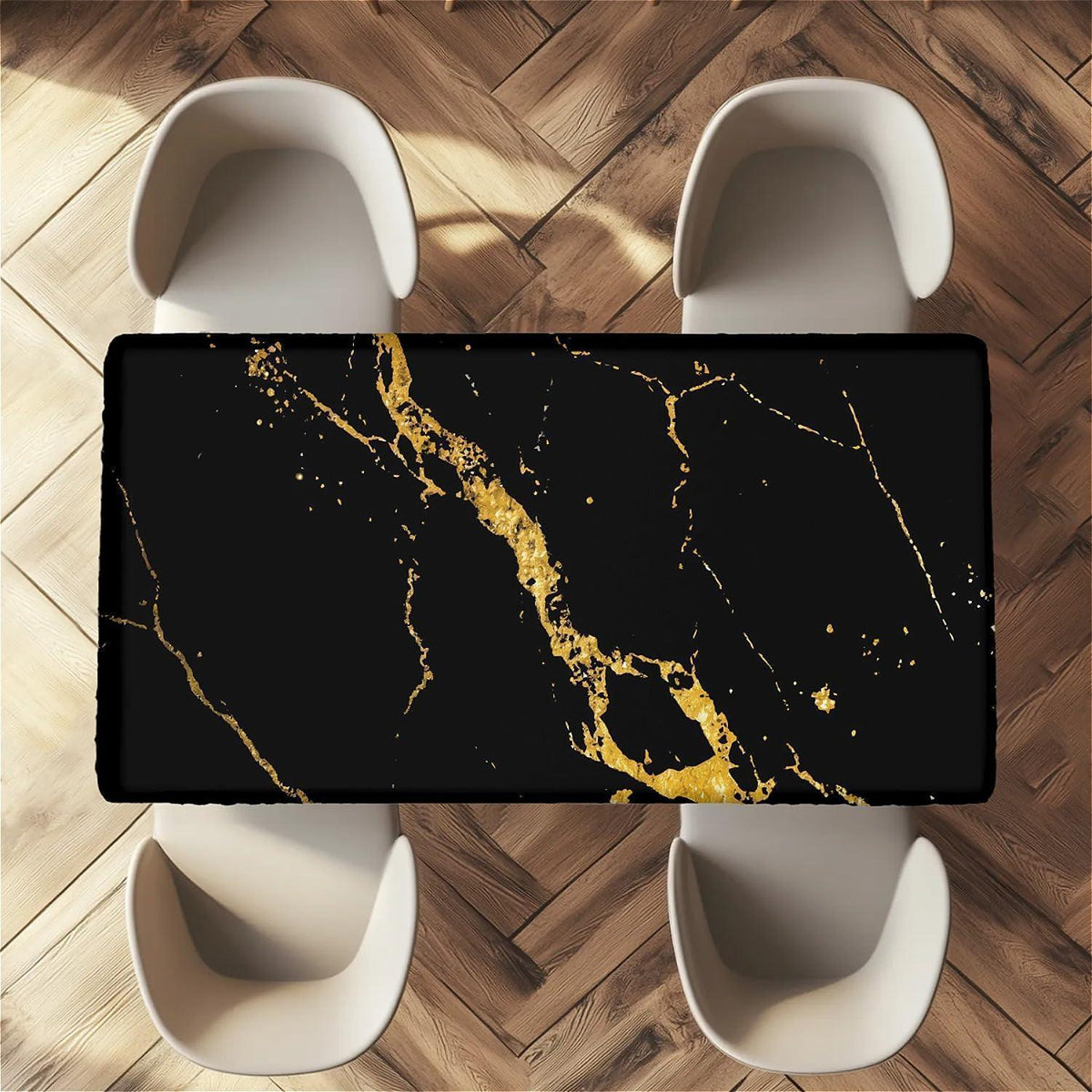 Wasserdichte Tischdecke Rechteckig 140x80 Schwarz Gold Marmor