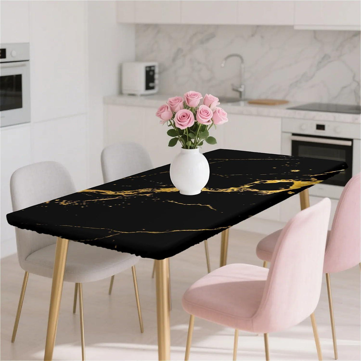 Wasserdichte Tischdecke Rechteckig 140x80 Schwarz Gold Marmor