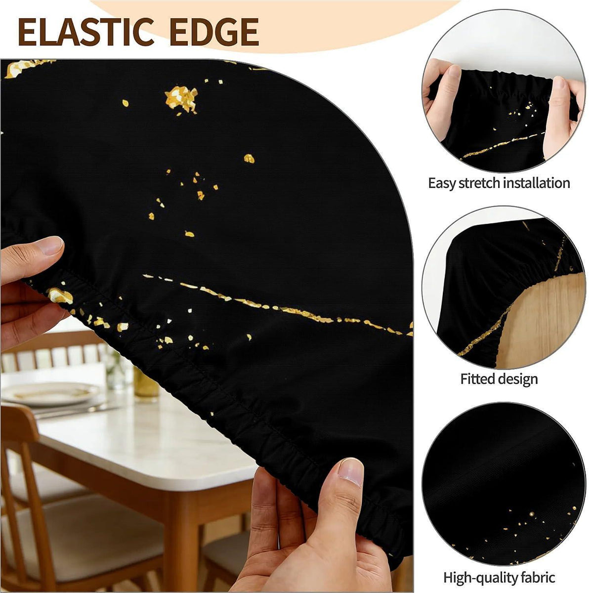 Wasserdichte Tischdecke Rechteckig 140x80 Schwarz Gold Marmor