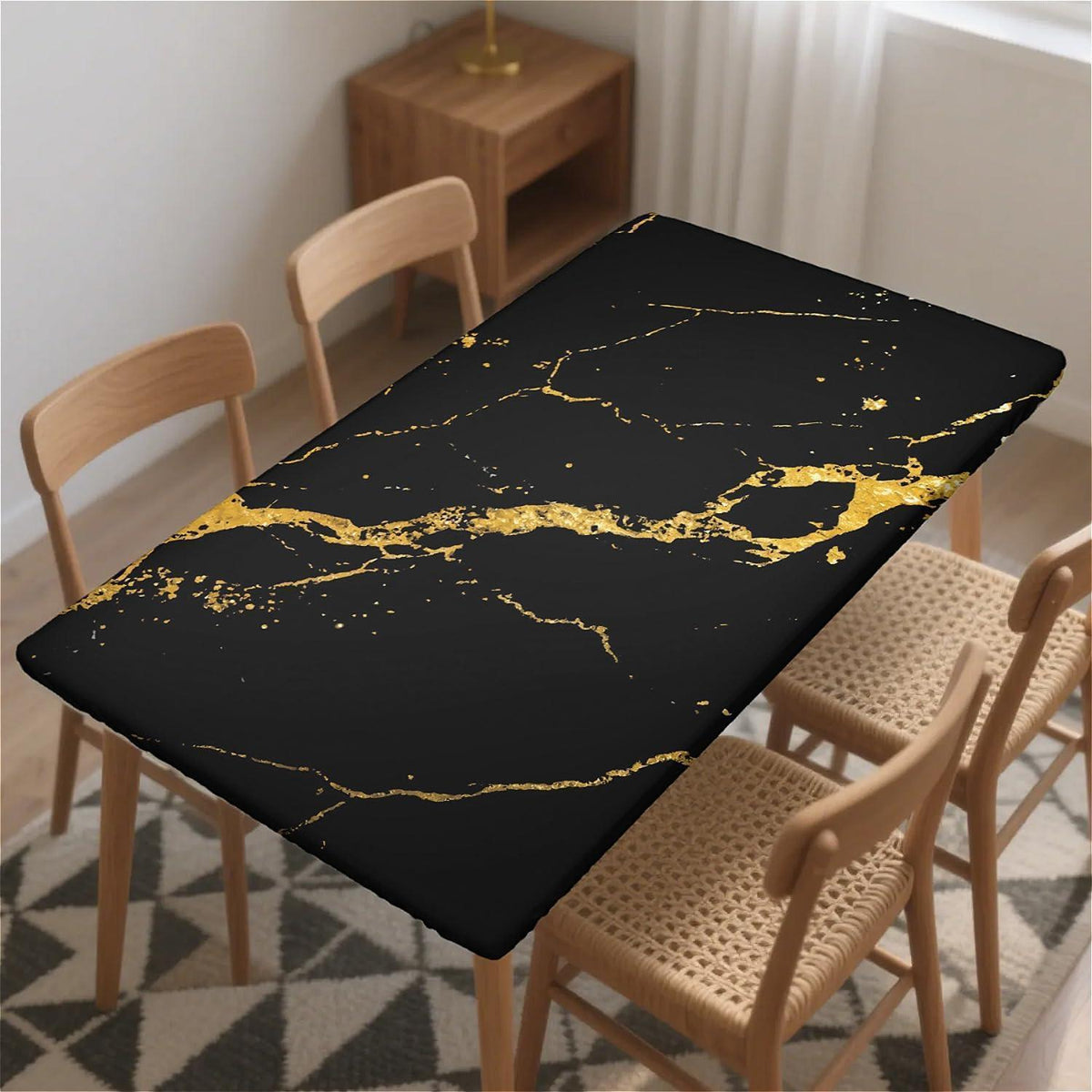 Wasserdichte Tischdecke Rechteckig 140x80 Schwarz Gold Marmor