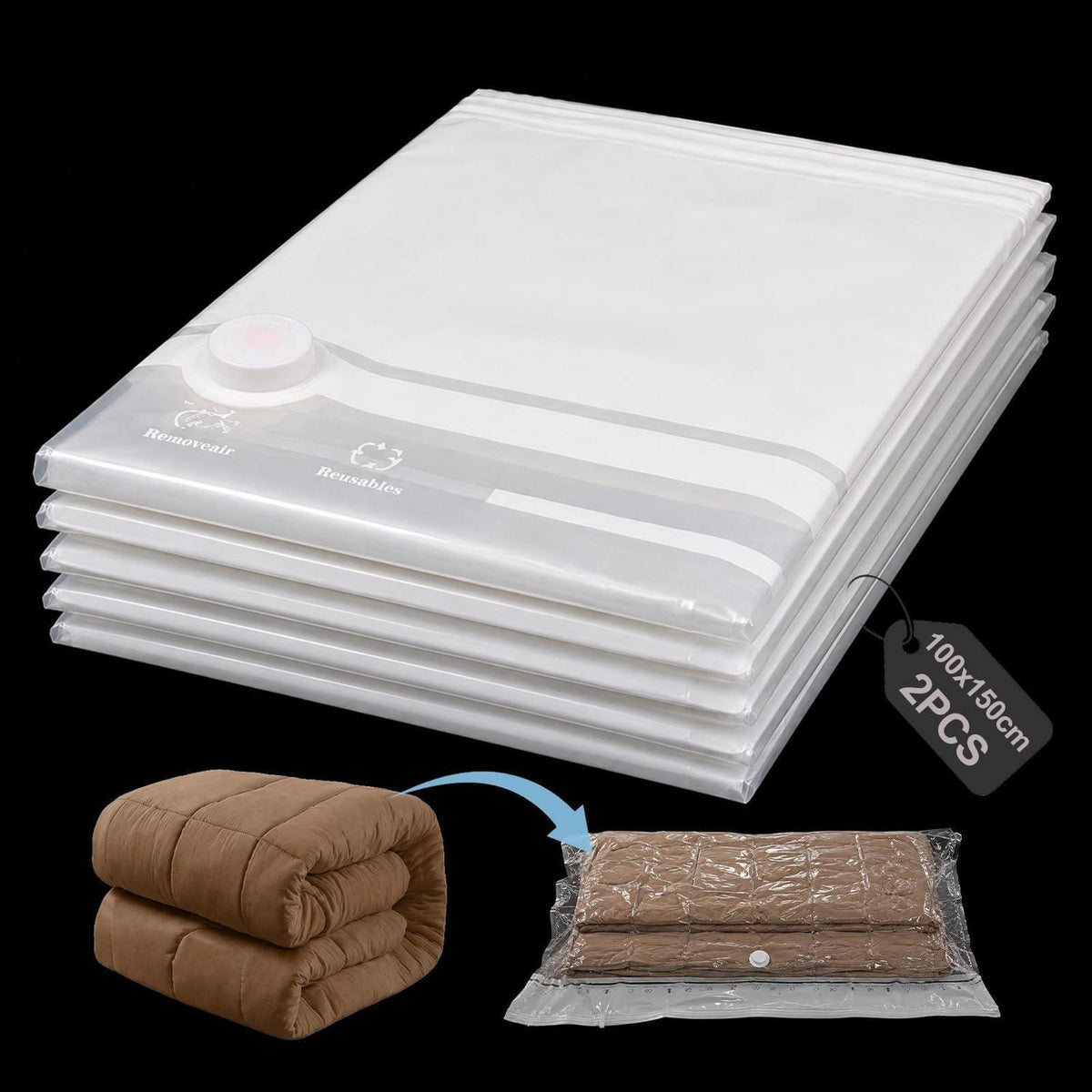 Vakuumbeutel XXL 150x100 cm - 2er Set für Bettwäsche & Kleidung