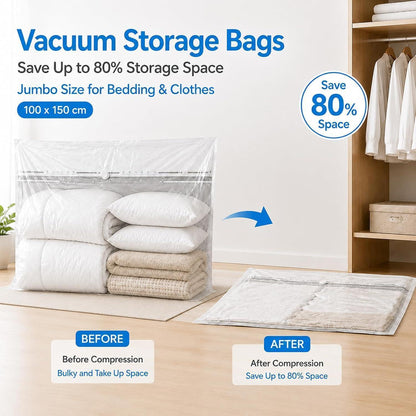 Vakuumbeutel XXL 150x100 cm - 2er Set für Bettwäsche & Kleidung