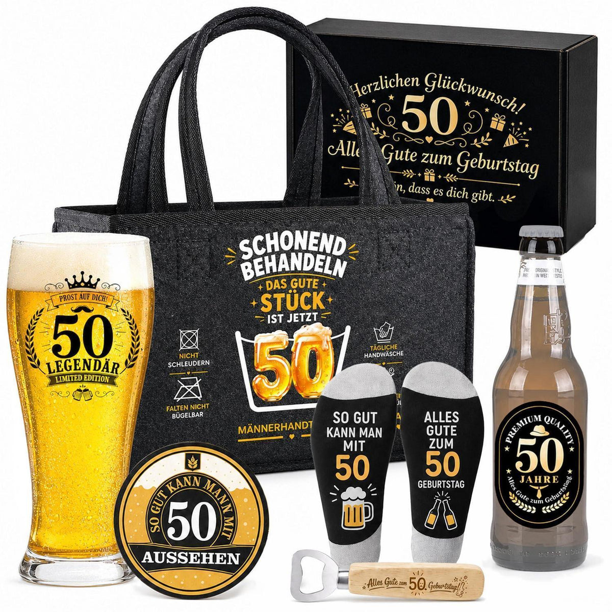 50. Geburtstag Geschenk für Männer – Bier Geschenkset mit Tasche