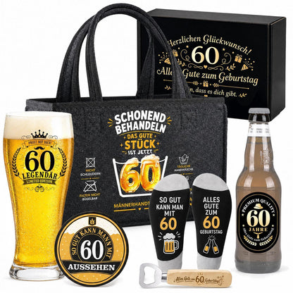 60. Geburtstag Geschenk für Männer – Bier Geschenkset mit Tasche