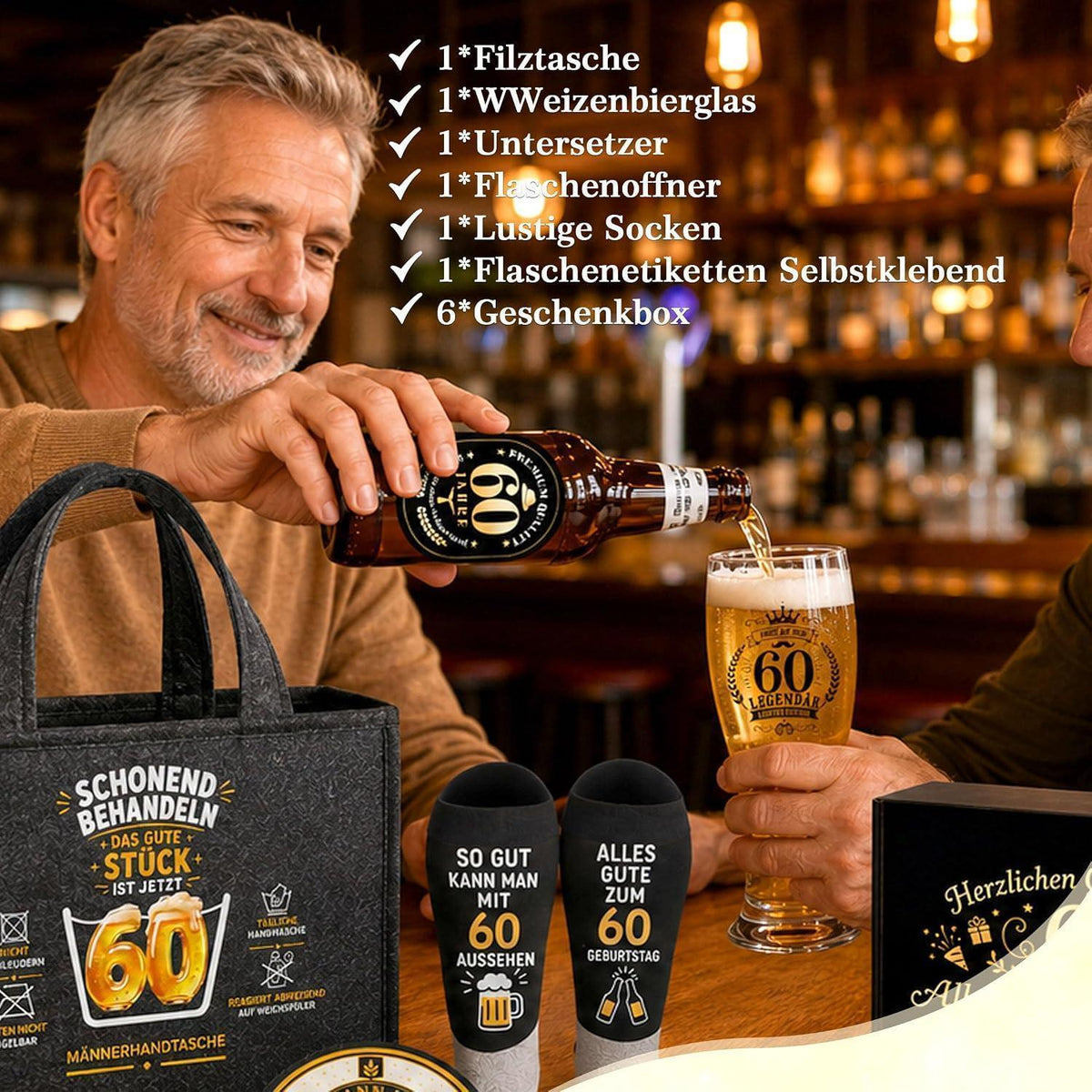 60. Geburtstag Geschenk für Männer – Bier Geschenkset mit Tasche