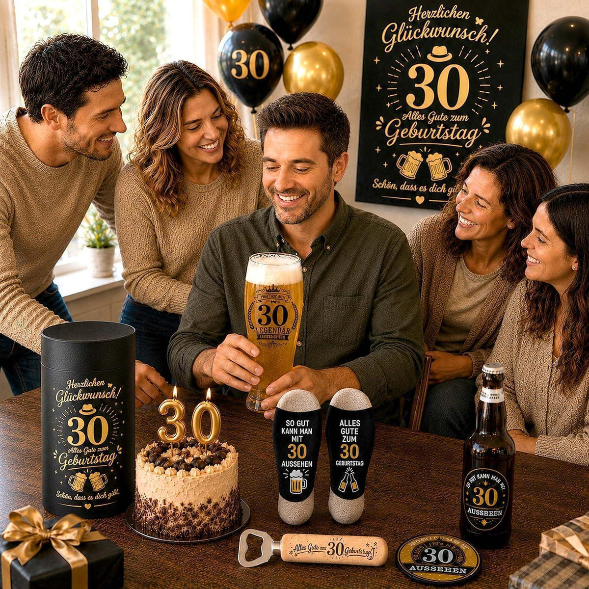 30. Geburtstag Geschenk für Männer mit Bierglas & Zubehör
