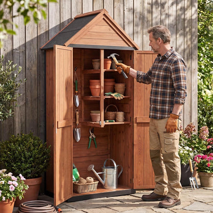 Gartenhaus Holz mit 3 Böden & Asphaltdach – Wetterfester Gartenschrank