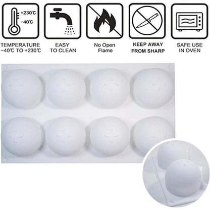 Silikon Kugelform 8 Hohlräume - Für Schokolade, Gelee & Co. (2er Pack)
