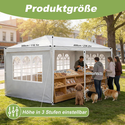 3x6m Partyzelt mit Seitenteilen – Gartenpavillon Grau