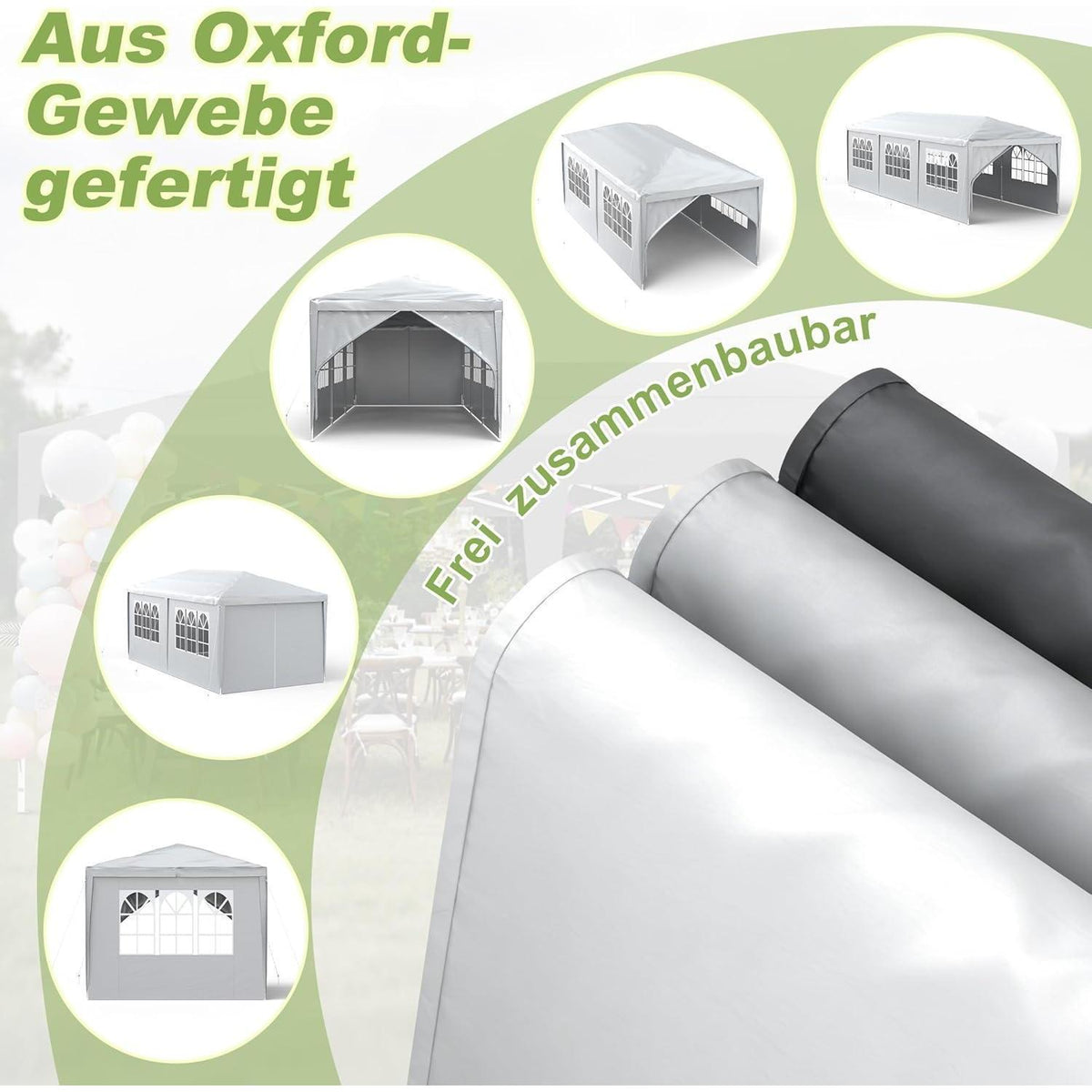 3x6m Partyzelt mit Seitenteilen – Gartenpavillon Grau