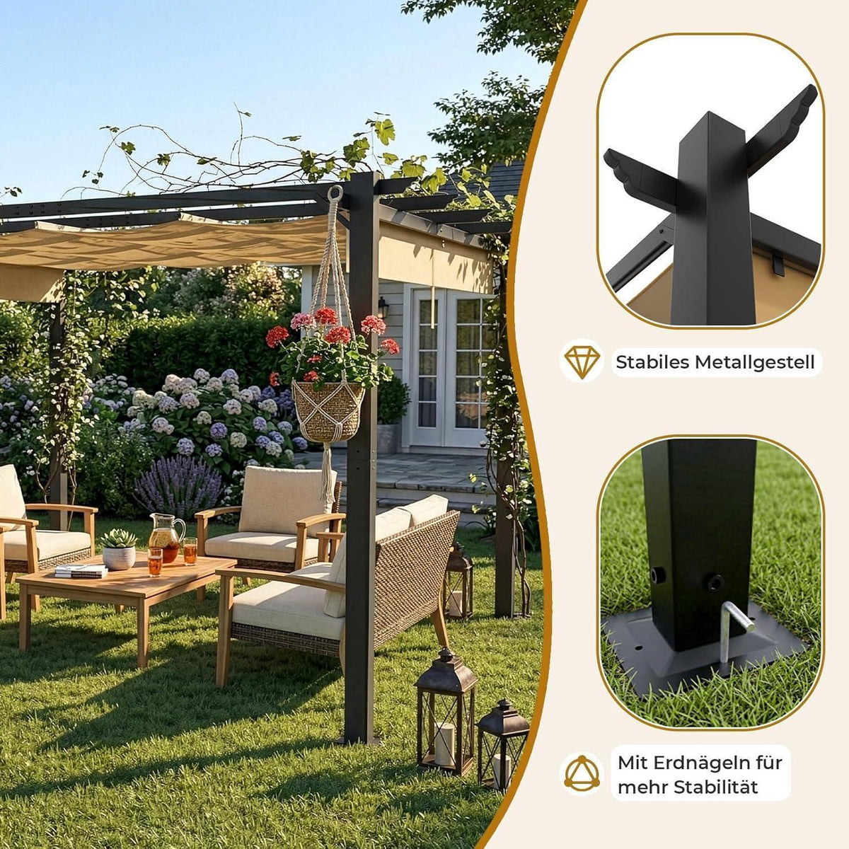 LEADZM Pergola 3x4m – Freistehender Pavillon mit Schiebedach