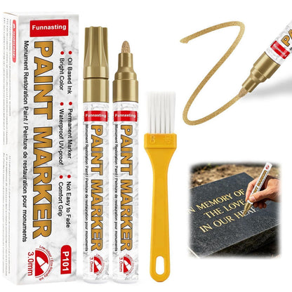 Goldfarbener Grabstein Stift – Wasserfest & Deckend (2er Set)