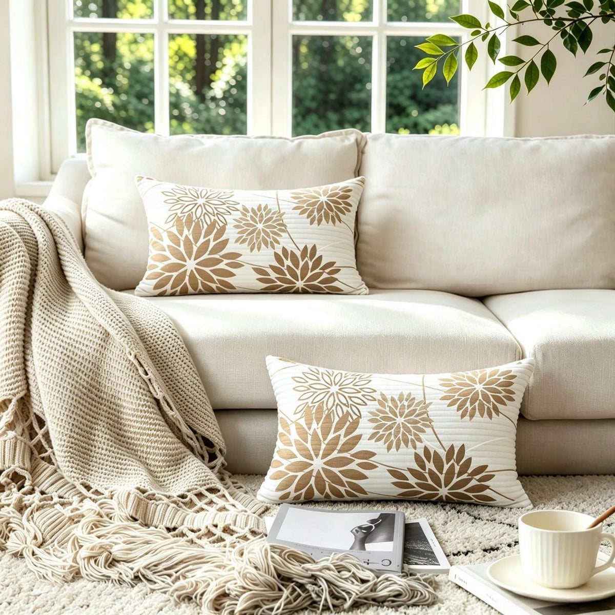 2x Kissenbezug Beige Kordsamt 30x50 cm - Landhaus Deko