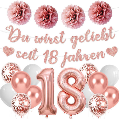 18. Geburtstag Deko Set Rosegold | Girlande & Ballons für Mädchen