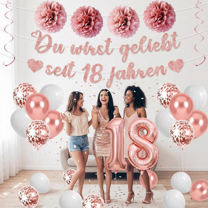 18. Geburtstag Deko Set Rosegold | Girlande & Ballons für Mädchen