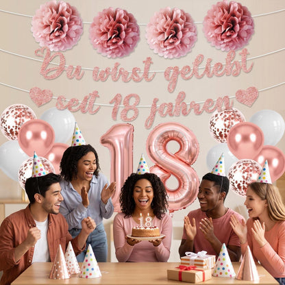 18. Geburtstag Deko Set Rosegold | Girlande & Ballons für Mädchen