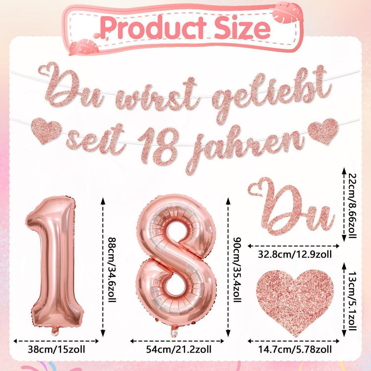 18. Geburtstag Deko Set Rosegold | Girlande & Ballons für Mädchen