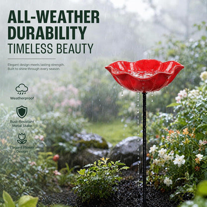 2x Vogeltränke Blume aus Metall – Gartenstecker für Vögel & Insekten