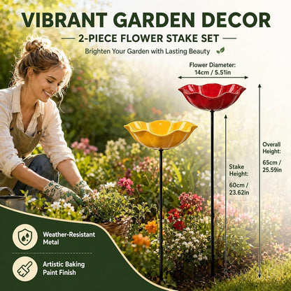2x Vogeltränke Blume aus Metall – Gartenstecker für Vögel & Insekten