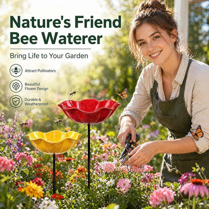 2x Vogeltränke Blume aus Metall – Gartenstecker für Vögel & Insekten