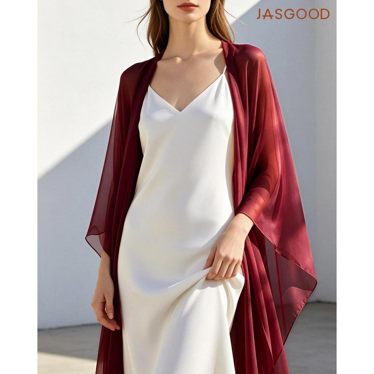 Chiffon Stola Damen Festlich leicht für Abendkleid Sommer Hochzeiten Burgunderrot