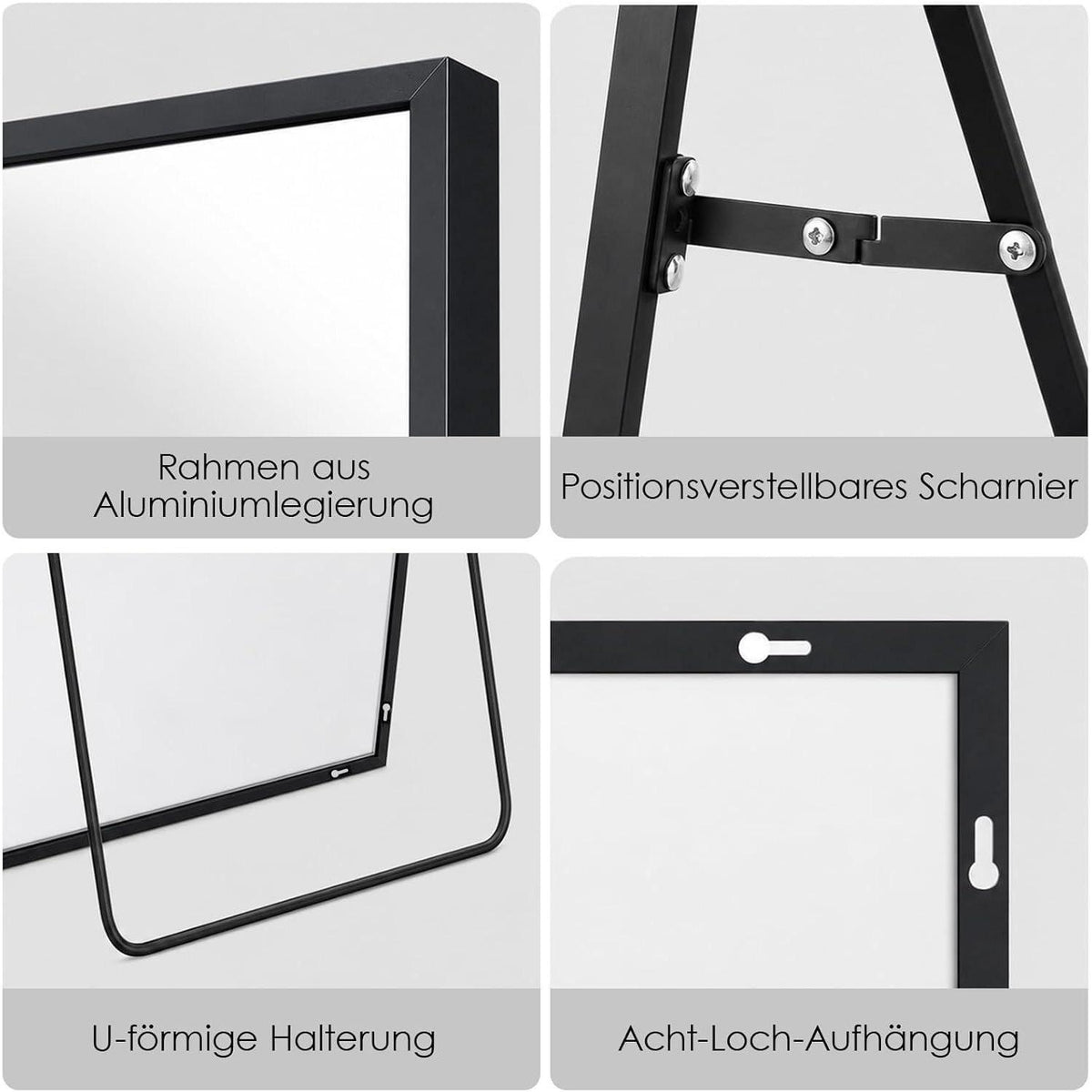 Großer Ganzkörperspiegel 198x89cm – Stand- & Wandspiegel Schwarz