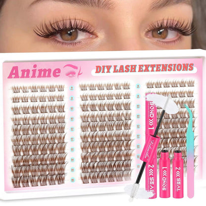 Braune Manga Lash Cluster Wimpern Extensions Set