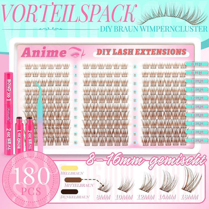 Braune Manga Lash Cluster Wimpern Extensions Set