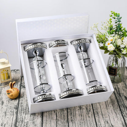 Stumpenkerzenhalter mit Glas, 3er Set, Silber, 25.5/31.5/37.5cm